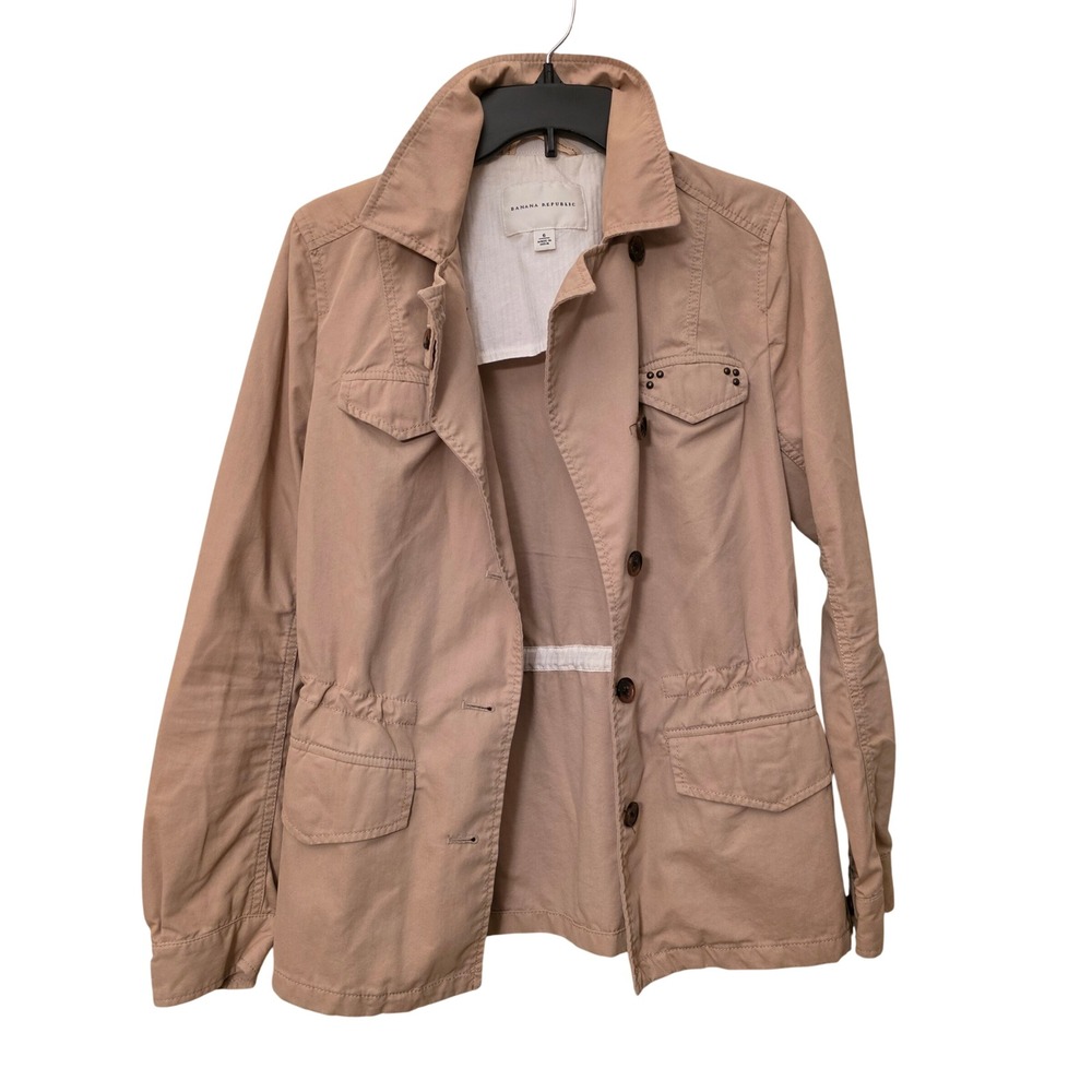 Vtg Banana Republic Tan Khaki‎ Utility Field Jacket Safari 6 Studded Pockets